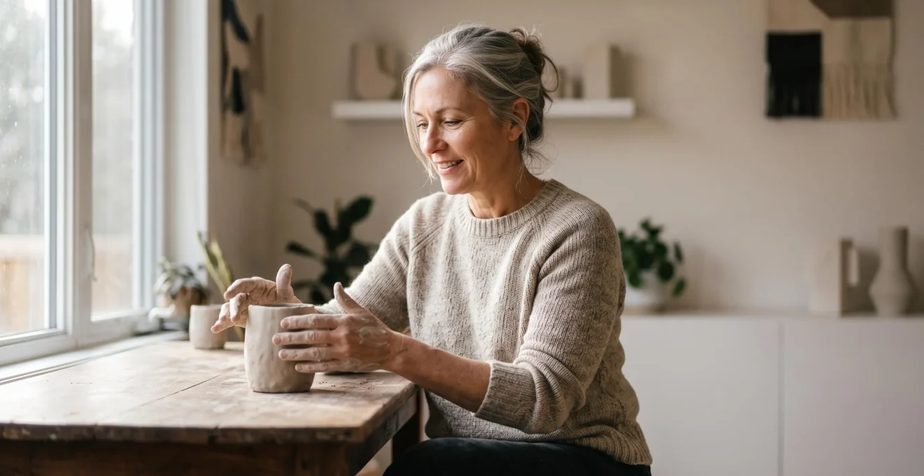 Une personne de plus de 50 ans concentrée et sereine, symbolisant la préservation des performances intellectuelles avec l'âge