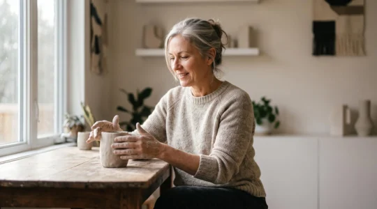Une personne de plus de 50 ans concentrée et sereine, symbolisant la préservation des performances intellectuelles avec l'âge