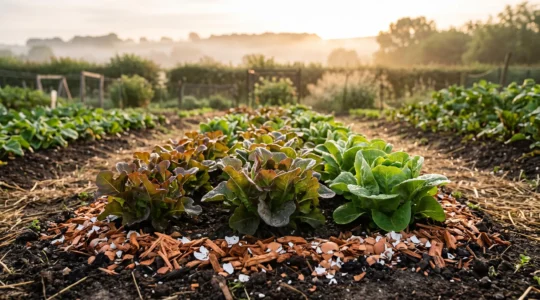 Jardin potager luxuriant et intact protégé naturellement contre les limaces, sans produit chimique